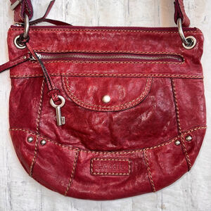 Fossil Leather Crossbody Purse Satchel Cranberry